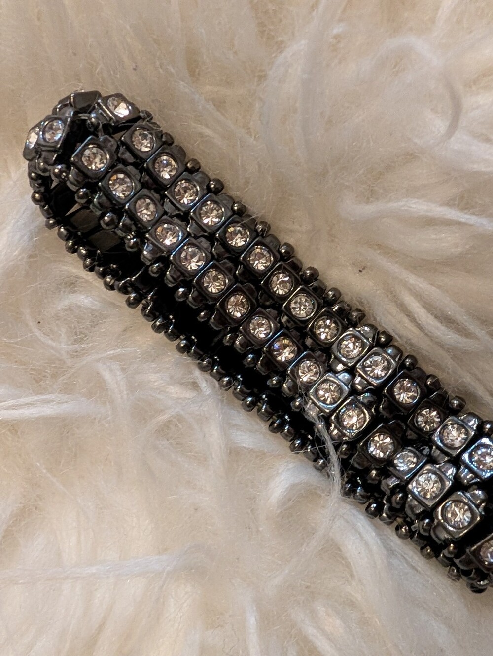 Black Gunmetal Crystal Stretch Bracelet